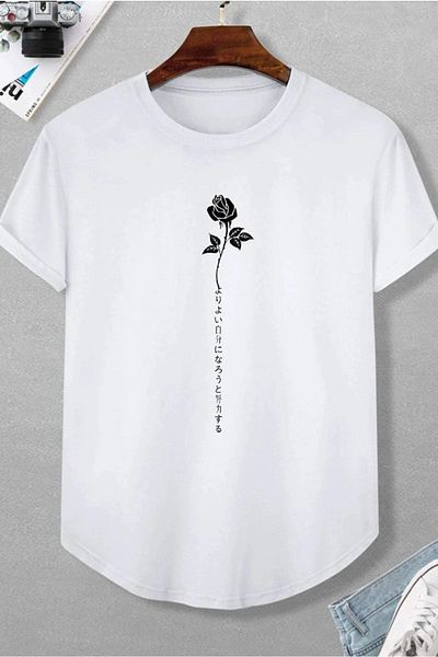 Pink Sky Rose White Oversize Printed T-shirt