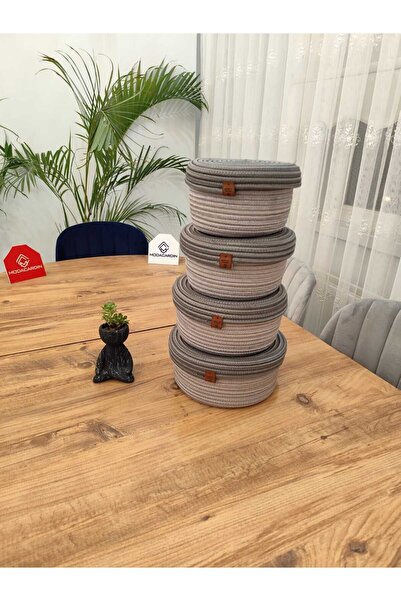 JÜTEX HOME Coș de iută și răchită cu 4 capac - Design special, organizator mu...