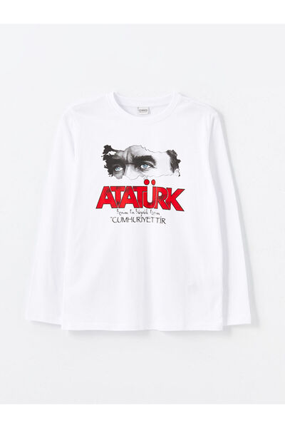 LC Waikiki Ataturk Printed Boys' T-Shirt - Crew Neck, Long Sleeve