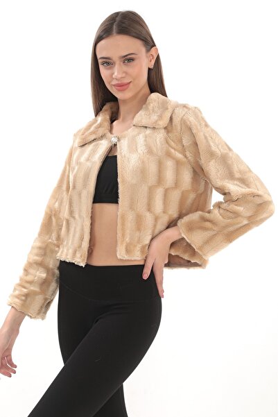 memetti m şekil Bolero cu pene crem, cu mâneci lungi, din blană, pentru mireasă, cu o singură broșă