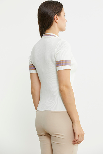 Sementa Short Sleeve Polo Neck Knitwear Sweater - Bone