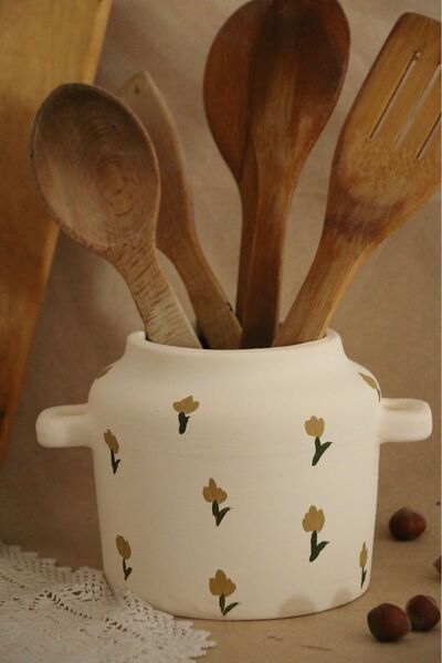 Hoyatap Mini Model Dekprarif Sade Çiçek Desenli Kulp Detaylı Vintage Vazo