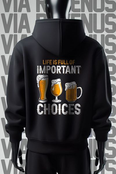 Vordevia Beer 3 Thread Wide Fit - Μπροστινό και πίσω εμπριμέ φούτερ με μαύρη κουκούλα