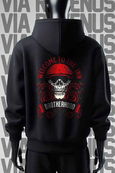 Vordevia Brotherhood 3 Thread Wide Fit - Μπροστινή και πίσω στάμπα μαύρη κουκούλα φούτερ