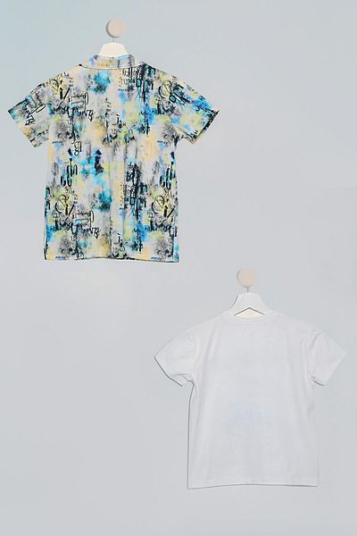 for you kids Set de 2 cămăși și tricouri cu imprimeu galben albastru