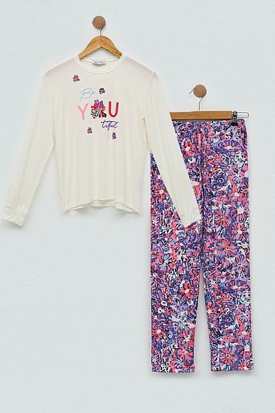 for you kids 4-Piece You Flower Printed Lilac Pajama Set