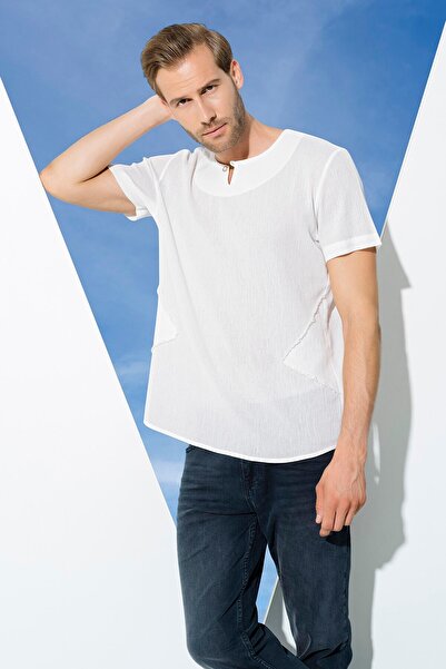 For You Man Organic Single Button Short Sleeve White Shirt