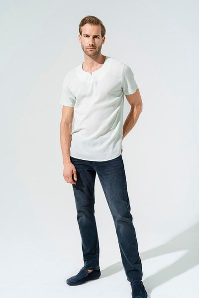 For You Man Organic Single Button Short Sleeve Green Shirt
