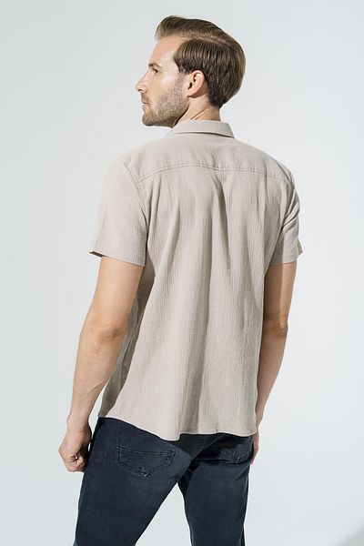 For You Man Organic 3 Button Short Sleeve Stone Shirt
