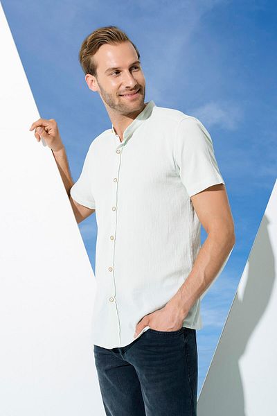 For You Man Organic Judge Collar Full Patch Short Sleeve Green Shirt