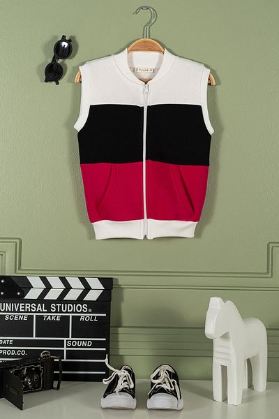 for you kids Zippered Garnished Kangaroo Pocket Fuchsia Girl's Vest
