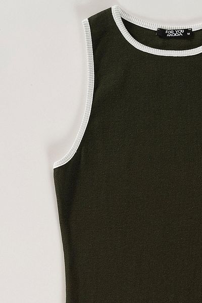 For You Woman Ribbed Garnished Green Bodysuit
