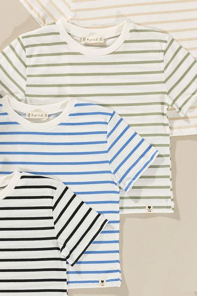 for you kids Set de 4 tricouri pentru fetiță cu dungi Green Saks Black Stone
