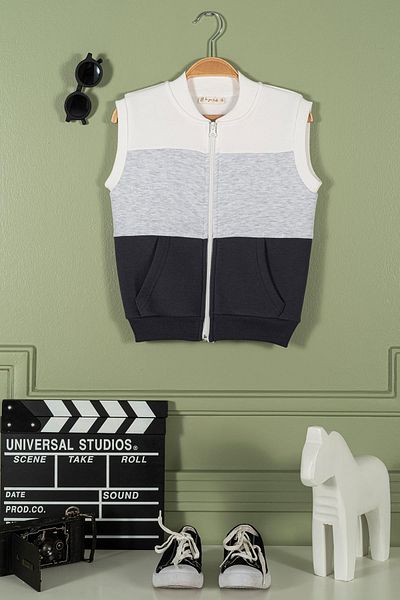 for you kids Zippered Garnished Kangaroo Pocket Anthracite Boy's Vest