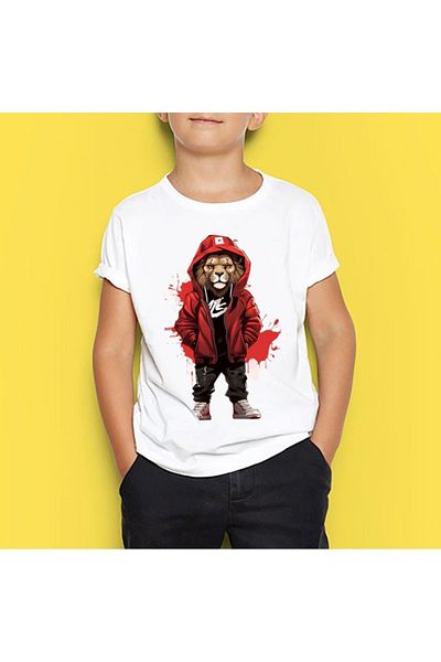 TakeTshirt Tricou unisex pentru copii cu model Leu alb