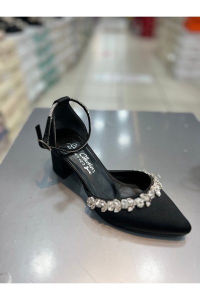 Genel Markalar Şah Kısa Topuk Saten Taşlı Abiye Ayakkabı