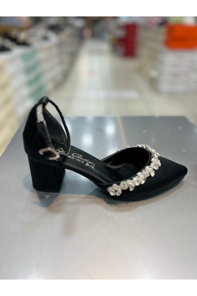Genel Markalar Şah Kısa Topuk Saten Taşlı Abiye Ayakkabı