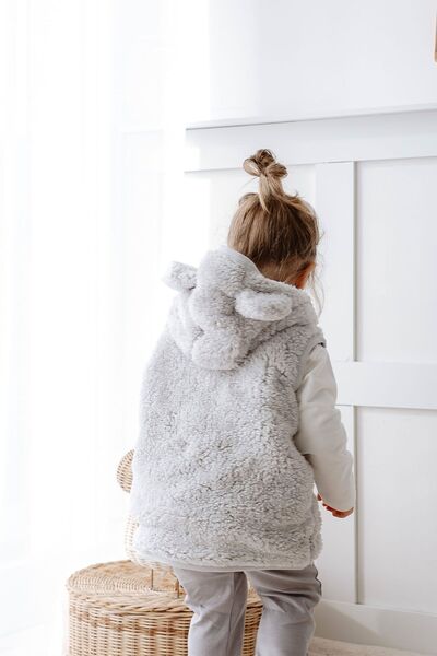 Mother Love Teddy Plush Kids Vest Hooded Lined 3d Eared
