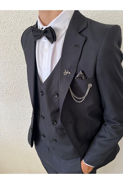 WENA KİDS Fekete gyerek öltöny - kabát, mellény, nadrág és ing szett