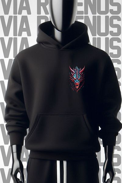 Vordevia Φούτερ με φαρδιά εφαρμογή Dragon Printed Black Hooded - 3 νήματα