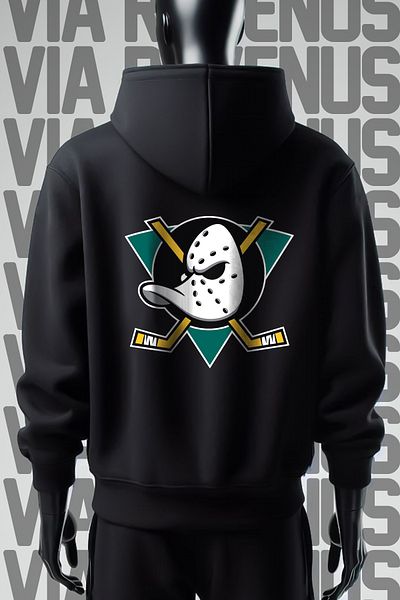 Vordevia Black Hooded Duck Hockey Sweatshirt - Front and Back Print, 3 Thread Wide Fit