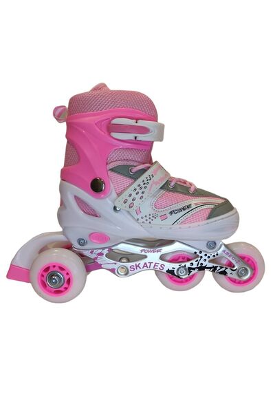 CANSPORT Çocuk Paten -ışıklı Çift Sıra Ayarlanabilir Alıştırma Pateni - M(34-37) Pembe