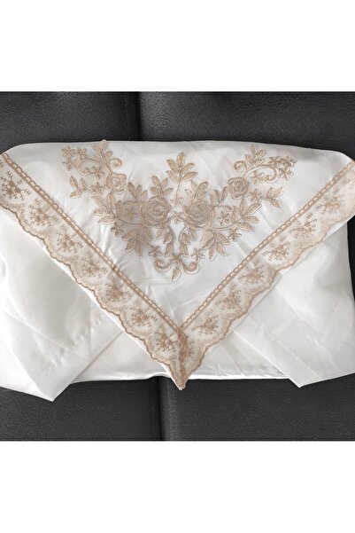 DİLEX Pudra Piliseli Bohça 90x90 cm Saten Bohça Fransız Dantel Çeyizlik Nişan Söz Bohçası