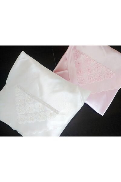 DİLEX Bohça Çeyizlik Bohça Gelin Bohçası Damat Bohçası Saten Beyaz Pembe Pudra 2 'li Set