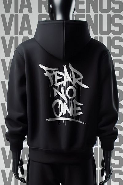 Vordevia Φούτερ με φαρδιά εφαρμογή Fear No One - 3 νήματα μαύρη κουκούλα