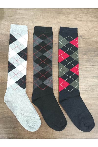 Leement socks 3 чифта детски памучни чорапи с карирани шарки - средно дебели
