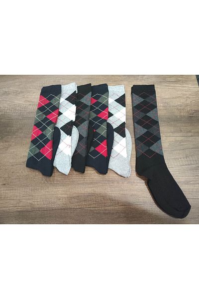 Leement socks 6 чифта детски чорапи до коляното с кариран шарен мотив - памучни, средно дебели