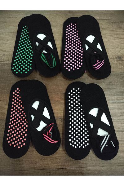 Leement socks Дамски чорапи за йога и пилатес с цветен принт, 4 чифта