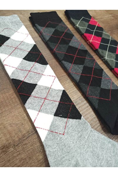 Leement socks 3 чифта детски памучни чорапи с карирани шарки - средно дебели