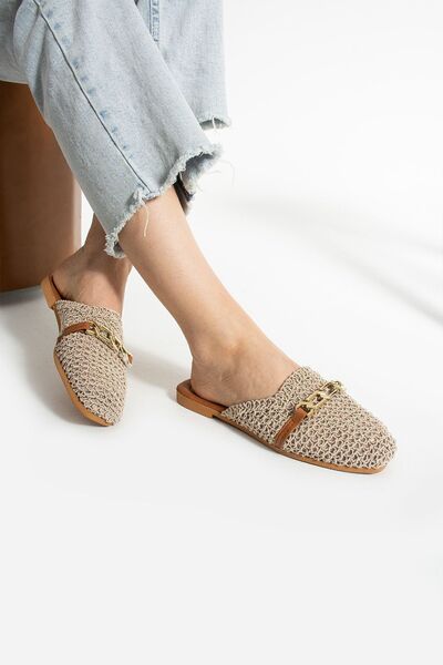 Moda Devrin Papuci de casă și exterior bej - design cu cataramă tocită