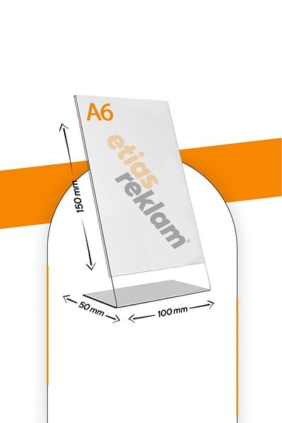 Etias Reklam A6 L Type Vertical Table Top 2.8 Mm Transparent Plexi Foiling / Brochure Holder