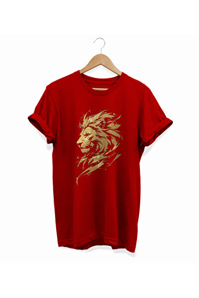 remonz , Lion Printed, 100% βαμβάκι, Crew λαιμόκοψη, Basic T-shirt, Μπλουζάκι κανονικού μεγέθους