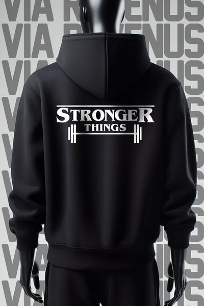 Vordevia Φούτερ Stronger Things 3 νήματα μαύρη κουκούλα - Μπροστά και πίσω στάμπα