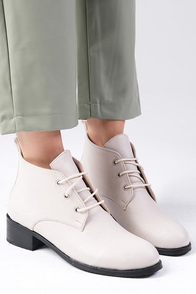 Mio Gusto Beige Meera - Oval Toe Women's Ankle Short Flat Boots