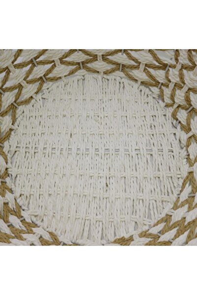 T.Concept Beige-White Colored Decorative Wicker Basket - Oval Design, Multipurpose, Durable (L)