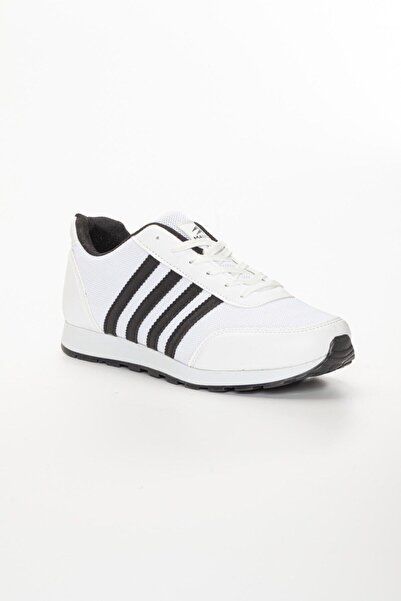 BOUIS Men's White Black Striped Casual Comfortable Soft Sole Comfortable Lace Up Sneaker Sports Shoes