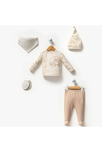 Generic Brand Baby Boy 0-3 Months Jungle Friends Set of 5 - Cream Color