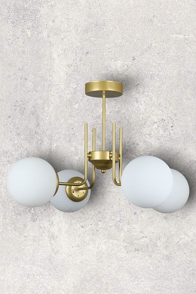 Fer Avize Tanya Modern Design Kitchen - Living Room - Bedroom - Ceiling Antique Color White Glass 4-Piece Chandelier