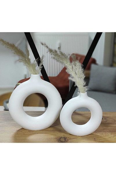 bukalemumcandle Avm Decorative Round Vase Set of 2 Objects White Round Vase