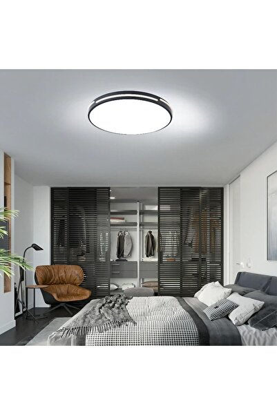 CATLUZ Antrasit Şerit Akrilikli 50cm Çap 3 Işık Renkli Kumandalı Dimli Led Tavan Lambası,modern Aydınlatma