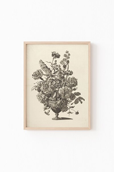 epiqart Çiçek Çizim - Ahşap Desenli Çerçeve