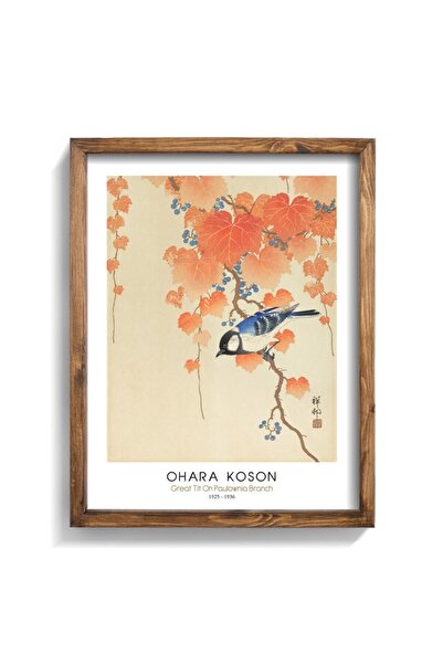 epiqart Paulownia Dalında Büyük Baştankara - Ohara Koson - Ahşap Desenli Çerçeve