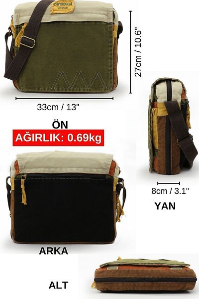Cappadocia Vintage Ephesus 4009 - Green Khaki Beige Vintage Cotton Bag For 14 inch Laptop and Travel