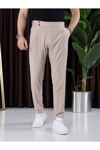 BASEL.CO Men's Old Money Duble Bean Pleated Lycral Fabric Pants