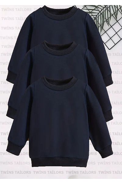 twins tailors Унисекс суитшърт за училище с кръгло деколте, 3 броя, без принт, от полар отвътре