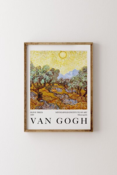 epiqart Sarı Gökyüzü Ve Zeytin Ağaçları - Vincent Van Gogh - Ahşap Desenli Çe...